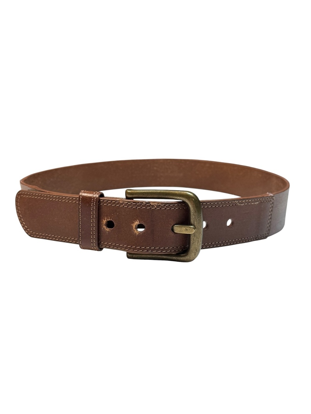 J. Crew Wide Brown Leather Rugged Casual Belt Large Brass Buckle Men's Size 32